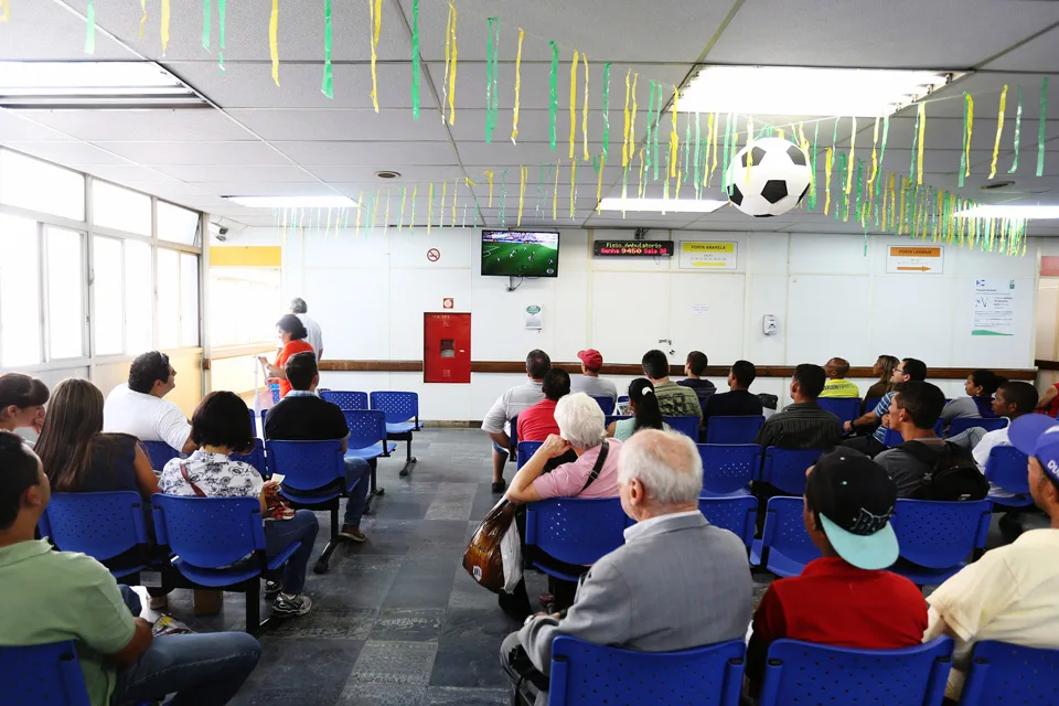 Patients in the waiting room at Hospital das Clinicas in São Paulo